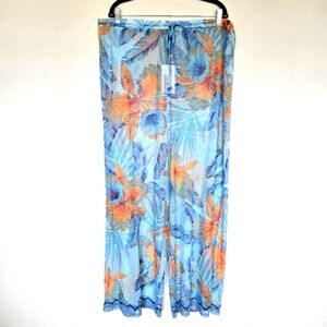 Shore Life Sheer Mesh Floral Coverup Pants Women's 2X Retro Tropical‎ Hawaiian